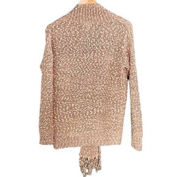 ShuShu Taupe Peach Nubby Boucle Scarf Front Fall Sweater Women’s Size Medium - Picture 3 of 12